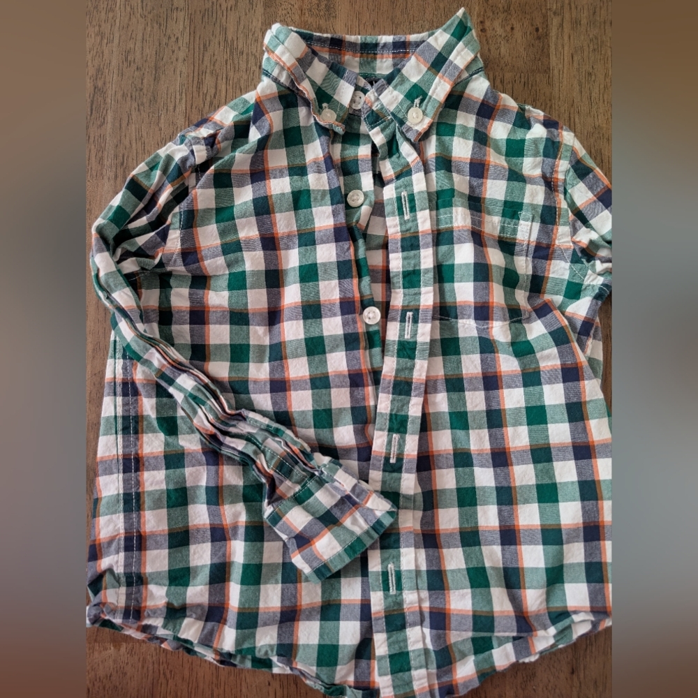 Janie and Jack Green and Orange Plaid Shirt